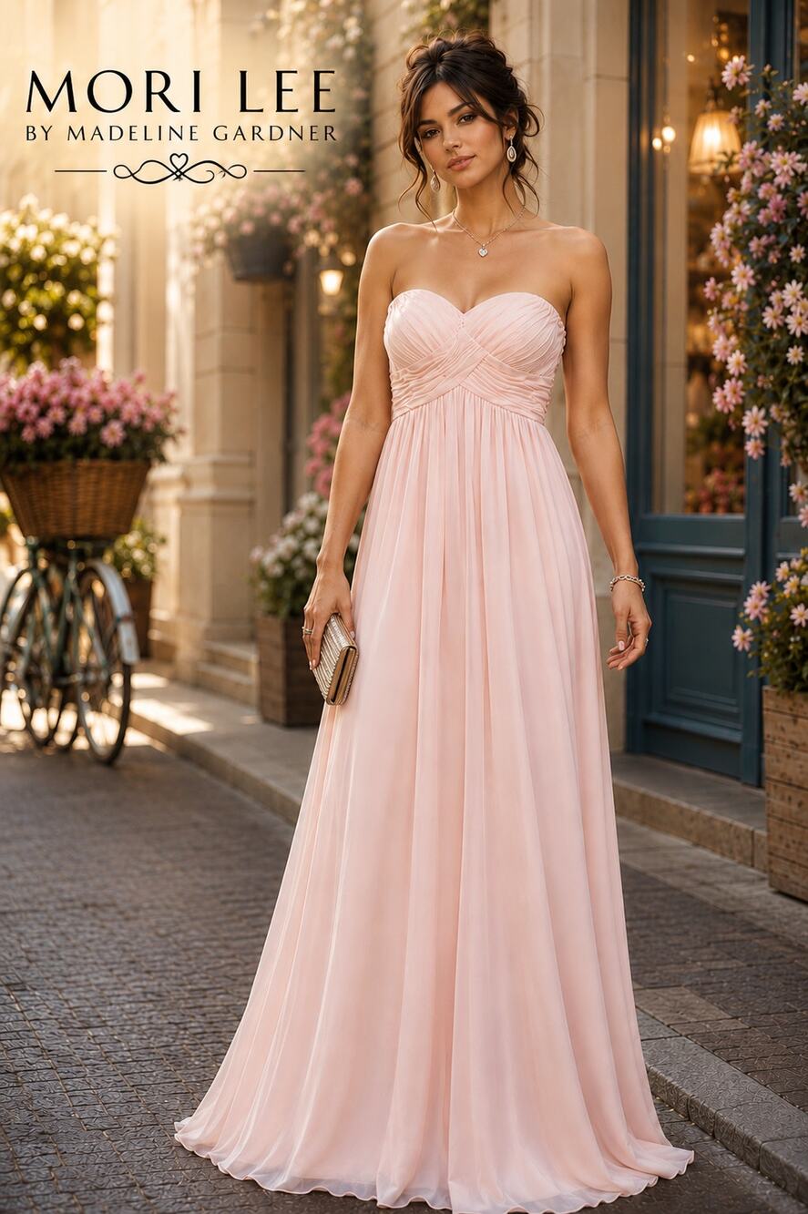 Mori Lee by Madeline Gardner Blush Chiffon Bridesmaid Gown Sweetheart Size 4